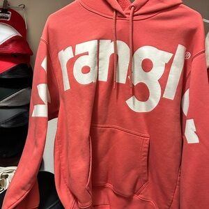 Wrangler Coral-Pink Hoodie with Bold White Logo